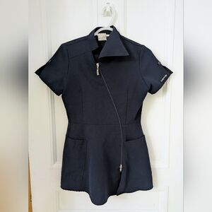 Black Short-Sleeve Zip Front Tunic With Pants